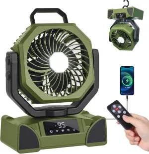 20000mAh Portable Camping Fan, Rechargeable Battery Powered Fan with Remote Control & Oscillating, LED Display, Light, Timer, Rotation, Hanging Hook for Outdoor Camp, Beach, Travel Tent Solar-powered car fan for ventilation