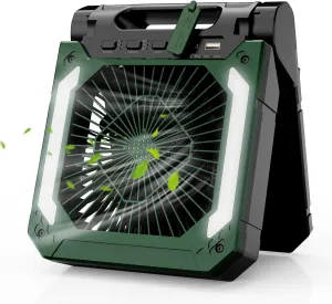 20000mAh Portable Fan Rechargeable with 8W Solar Panel, Quiet Battery Powered Fan Cordless with LED Lantern,Timer,USB-C,3 Speeds Table Fan for Travel Tent Hurricane Home Bedroom Office (Green) Solar-powered car fan for ventilation
