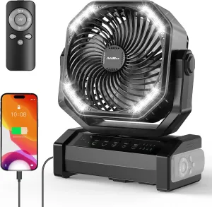 20000mAh Rechargeable Camping Fan - Battery Operated Fan with Light & Remote, Auto Oscillating, 4 Timer, 60 Hrs Work Cordless Tent Fan for Travel Outdoor RV Garage Power Outage Emergency Battery-powered portable fan