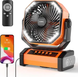 20000mAh Rechargeable Camping Fan - Battery Operated Fan with Light & Remote, Auto Oscillating, 4 Timer, 60 Hrs Work Cordless Tent Fan for Travel Outdoor RV Garage Power Outage Emergency Battery-powered portable fan