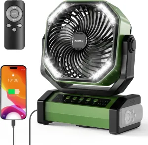 20000mAh Rechargeable Camping Fan - Battery Operated Fan with Light & Remote, Auto Oscillating, 4 Timer, 60 Hrs Work Cordless Tent Fan for Travel Outdoor RV Garage Power Outage Emergency Battery-powered portable fan