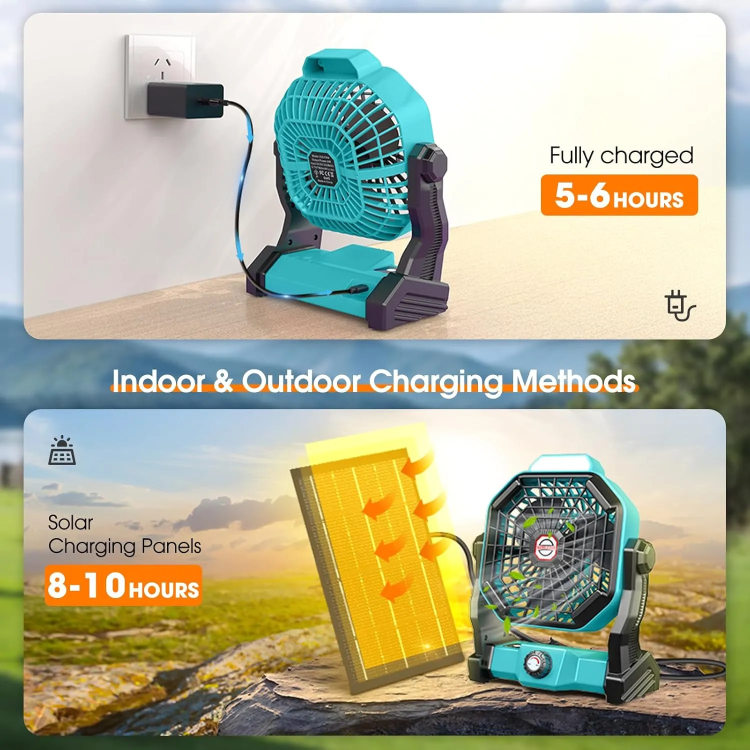 20000mAh Solar Camping Fan, 10W Solar Powered Fans with Solar Panel, Rechargeable Fan & Led Lantern, Battery Operated Powered Outdoor Tent Fans for Camping Summer Essentials (Mint Green)