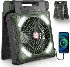 20000mAh Solar Fan & Portable Camping Fan with Lantern Rechargeable Battery Operated, 20H Run Time Max, 8H Timer, 90 Adjustable Portable 48H LED Light for Picnic, Hurricane, Fishing1 Solar-powered car fan for ventilation