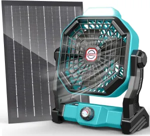 20000mAh Solar Fan, Camping Fan with Solar Panel, 7W 9-Inch Rechargeable Battery Operated Fans for Outside, LED Lantern, Stepless Speed and Quiet Battery Powered Solar Tent Fans for Outdoor, Barbecue Solar-powered car fan for ventilation