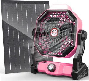 20000mAh Solar Fan, Camping Fan with Solar Panel, 7W 9-Inch Rechargeable Battery Operated Fans for Outside, LED Lantern, Stepless Speed and Quiet Battery Powered Solar Tent Fans for Outdoor, Barbecue Solar-powered car fan for ventilation