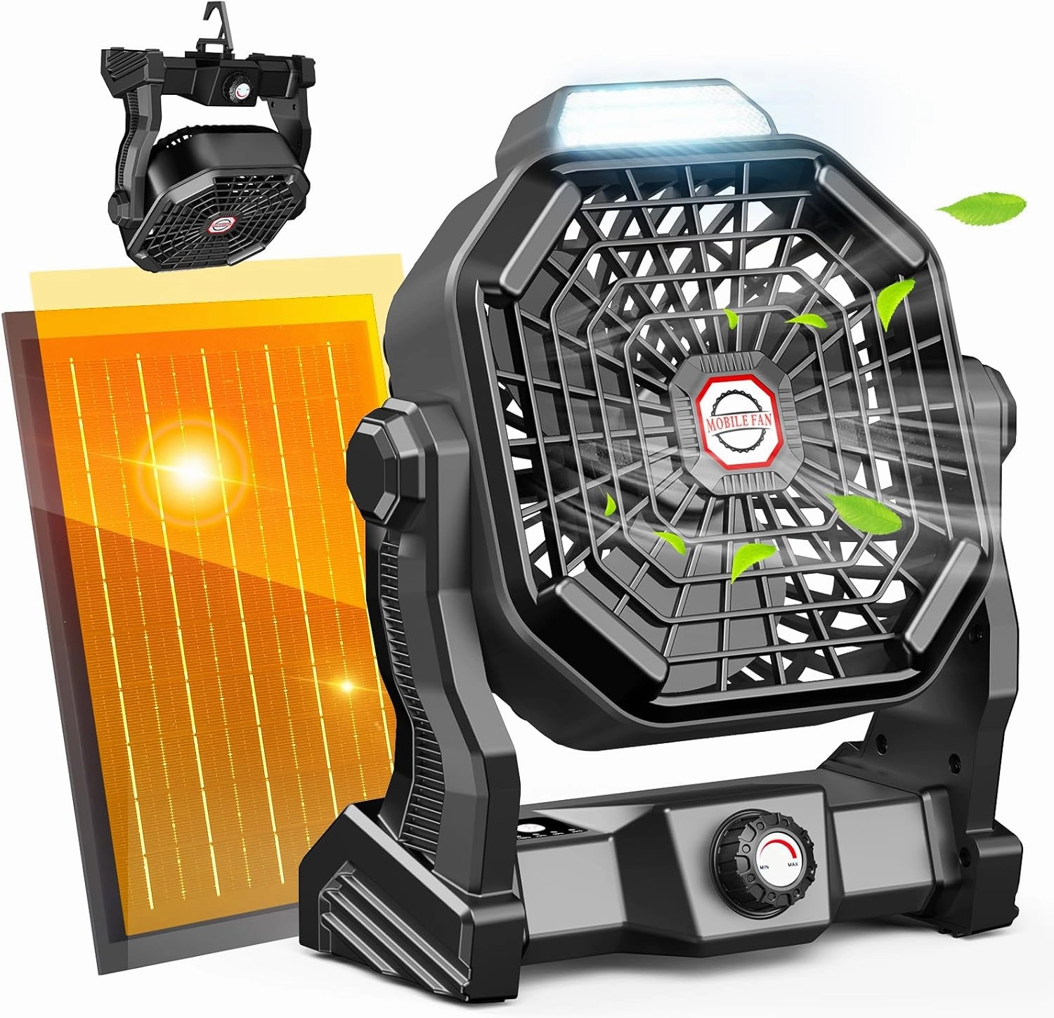 20000mAh Solar Camping Fan, 10W Solar Powered Fans with Solar Panel, Rechargeable Fan & Led Lantern, Battery Operated Powered Outdoor Tent Fans for Camping Summer Essentials (Black) Solar-powered car fan for ventilation