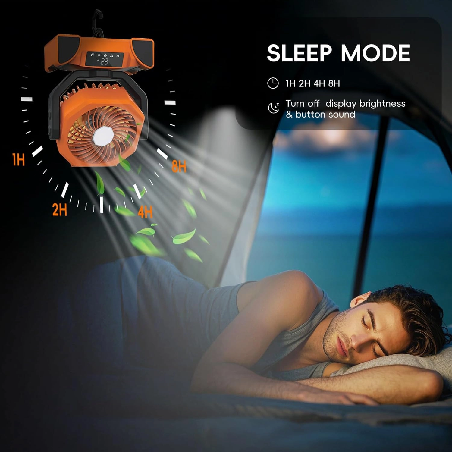 20000mAh Solar Camping Fan, Portable Rechargeable Battery & Solar Powered Fan with 7W Solar Panel, Remote Control, Auto Oscillating, LED Display, Light, Timer for Outdoor Camp, Beach, Travel Tent