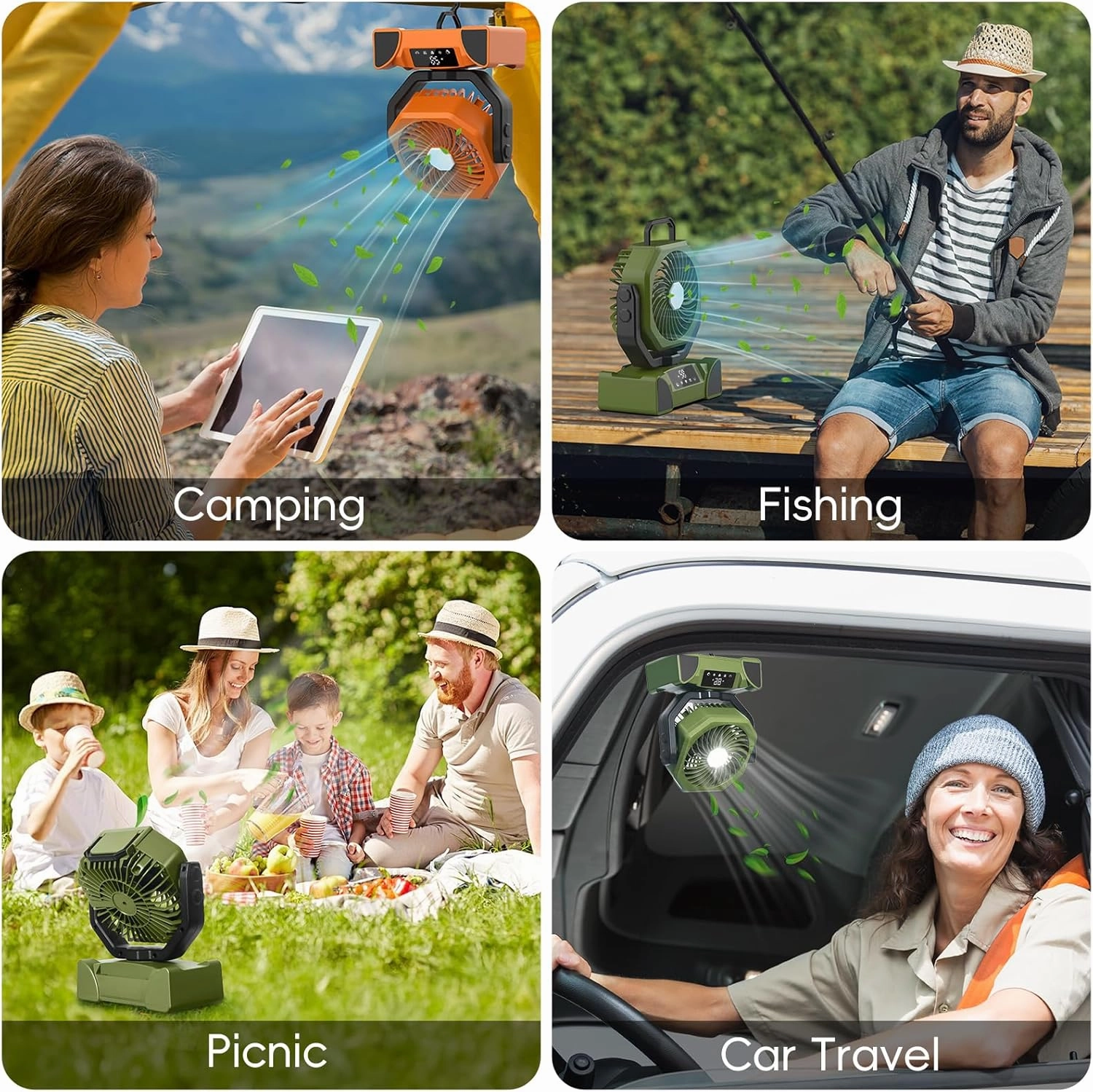 20000mAh Solar Camping Fan, Portable Rechargeable Battery & Solar Powered Fan with 7W Solar Panel, Remote Control, Auto Oscillating, LED Display, Light, Timer for Outdoor Camp, Beach, Travel Tent