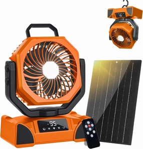 20000mAh Solar Camping Fan, Portable Rechargeable Battery & Solar Powered Fan with 7W Solar Panel, Remote Control, Auto Oscillating, LED Display, Light, Timer for Outdoor Camp, Beach, Travel Tent Solar-powered car fan for ventilation