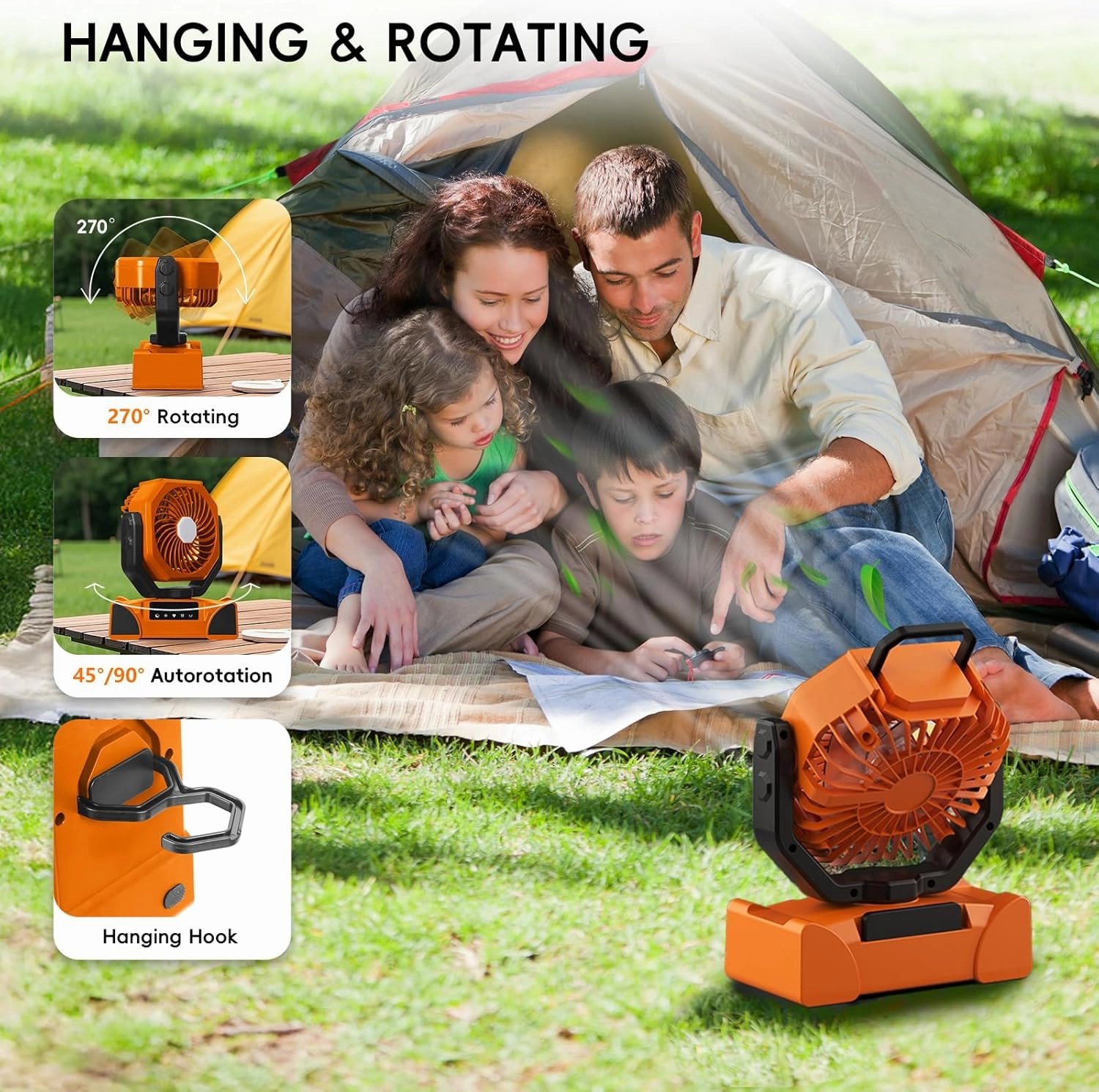 20000mAh Solar Camping Fan, Portable Rechargeable Battery & Solar Powered Fan with 7W Solar Panel, Remote Control, Auto Oscillating, LED Display, Light, Timer for Outdoor Camp, Beach, Travel Tent