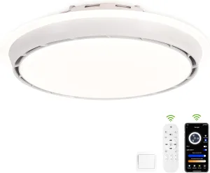 20.07" Bladeless Ceiling Fan with Light  Dimmable LED, 3 Color Temperatures, 6 Wind Speeds, Remote & App Control, Modern Low Profile Flush Mount Fan Light for Bedroom, Living Room App-controlled remote fan for convenience