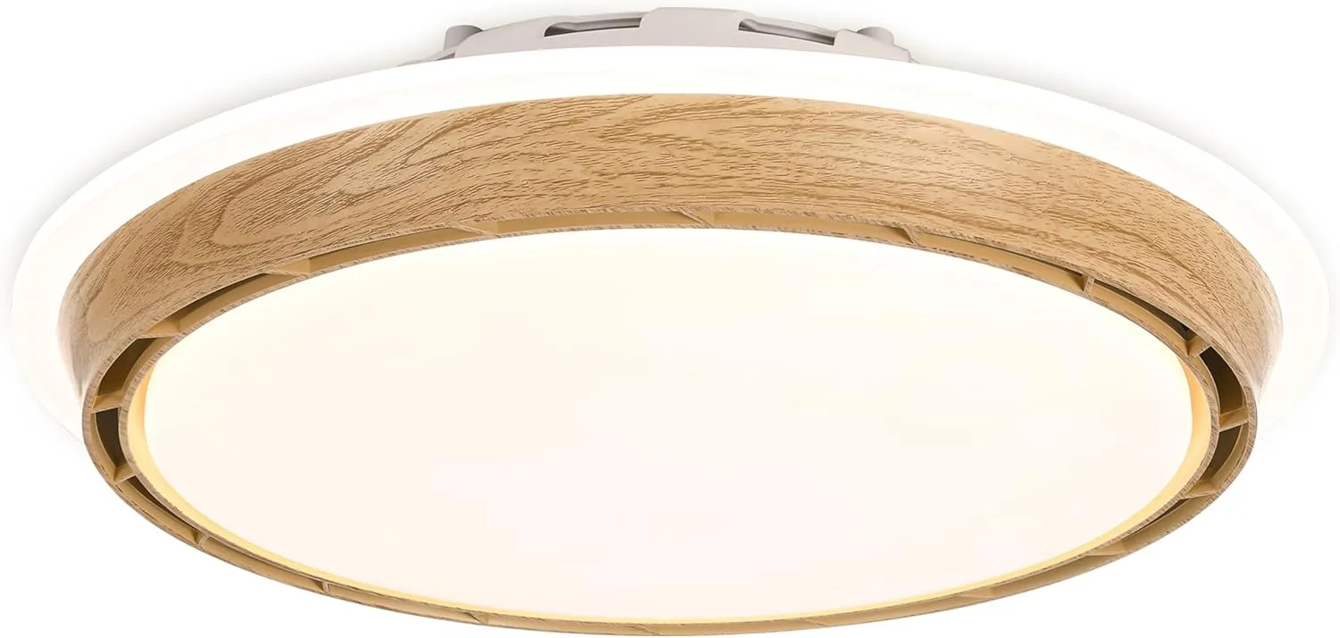 20.07" Bladeless Fandelier Ceiling Fan with Light  Dimmable LED, 3 Color Temperatures, 6 Wind Speeds, Remote & App Control, Low Profile Flush Mount Fan Light for Bedroom, Living Room (Wooden) Small bladeless fan for quiet cooling