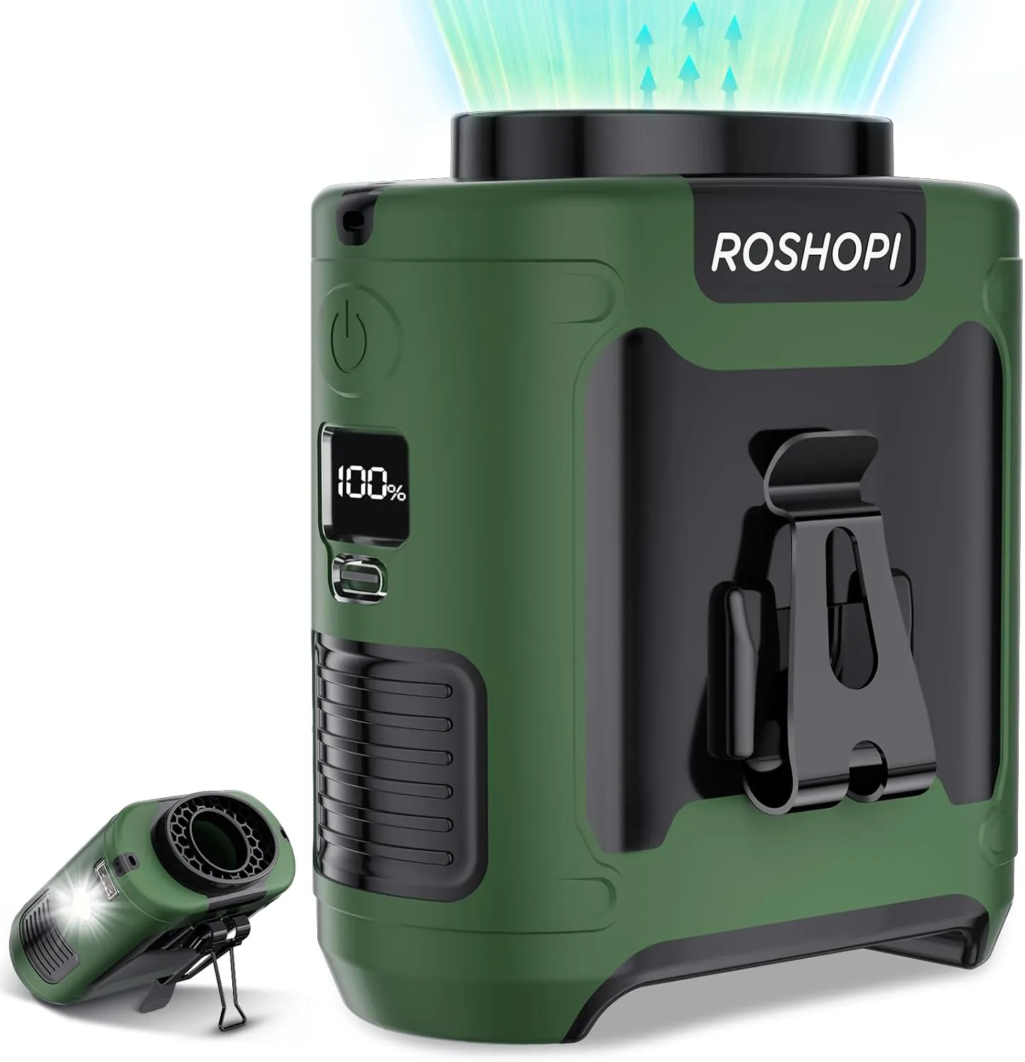 2025 AI Portable Fan Rechargeable -10000mAh, 40H Work Time with 5 Speeds 16000RPM Strong Airflow, Personal Waist Fan with Flashlight for Clip On Belt, Neck, Desk, Outdoor Indoor Jobsite Camping Travel Waist-mounted portable fan for outdoor use