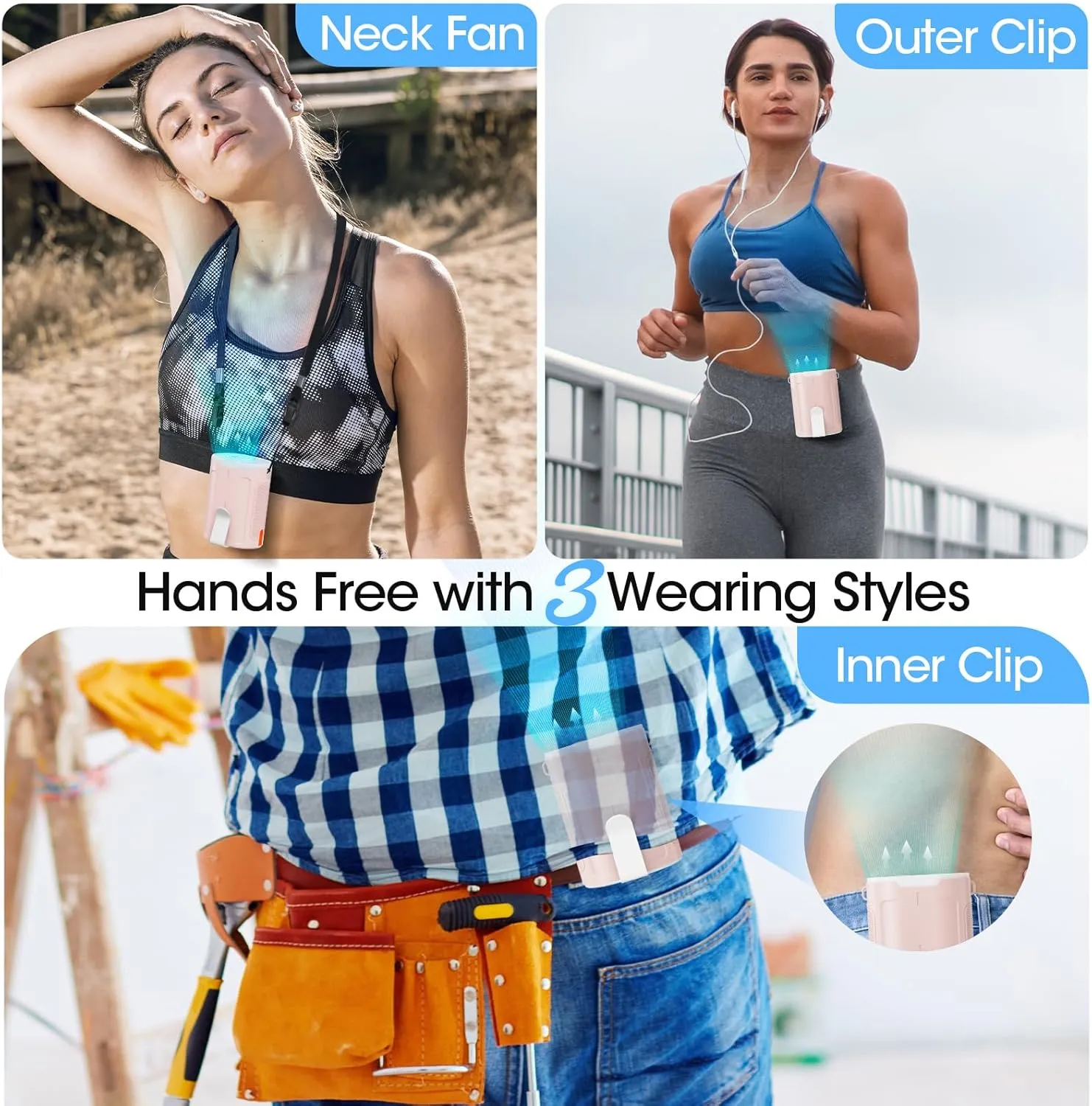 2025 AI Portable Fan Rechargeable, 4 Speeds 6600RPM Strong Airflow, Personal Waist Fan with up to 25H of Working Time, Hanging Neck Fan, Wearable Belt Fan for Camping, Outdoor, Jobsite - Pink