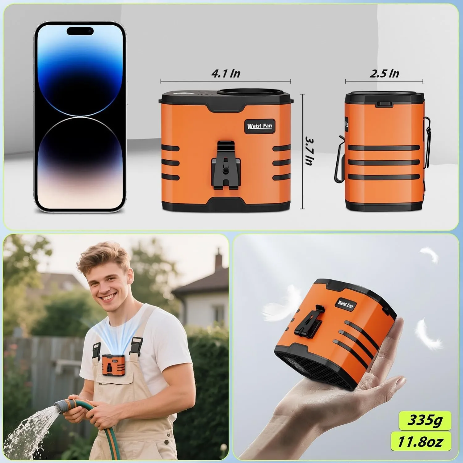 2025 AI Portable Fan Rechargeable, Personal Waist Fan 10000mAh, 26 FT/S 10 Speed, 35H Run Time With Flashlight, Wearable Clip on Belt Fans, Hanging Neck Fan for Hiking, Camping, Summer Gifts