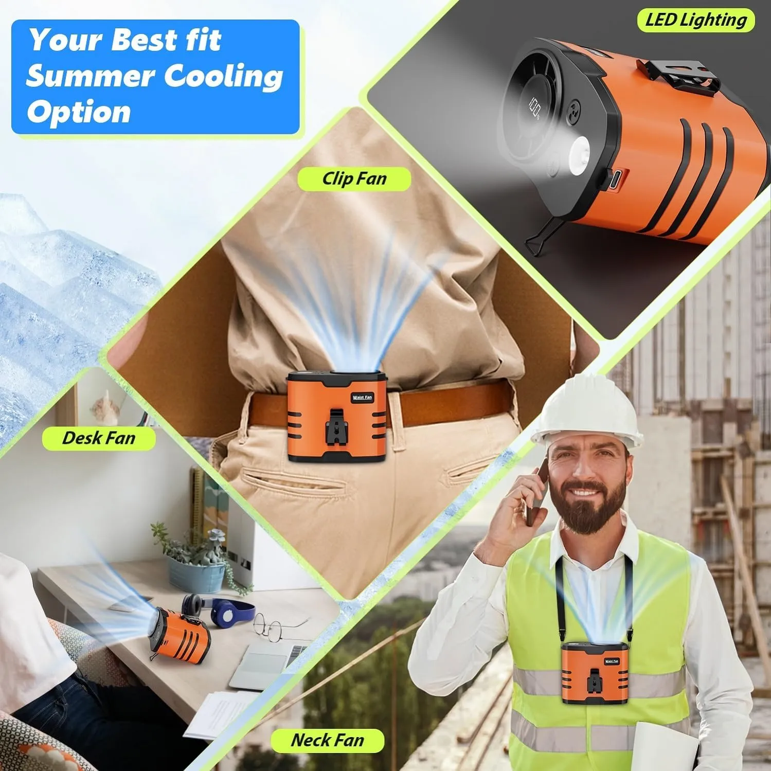 2025 AI Portable Fan Rechargeable, Personal Waist Fan 10000mAh, 26 FT/S 10 Speed, 35H Run Time With Flashlight, Wearable Clip on Belt Fans, Hanging Neck Fan for Hiking, Camping, Summer Gifts