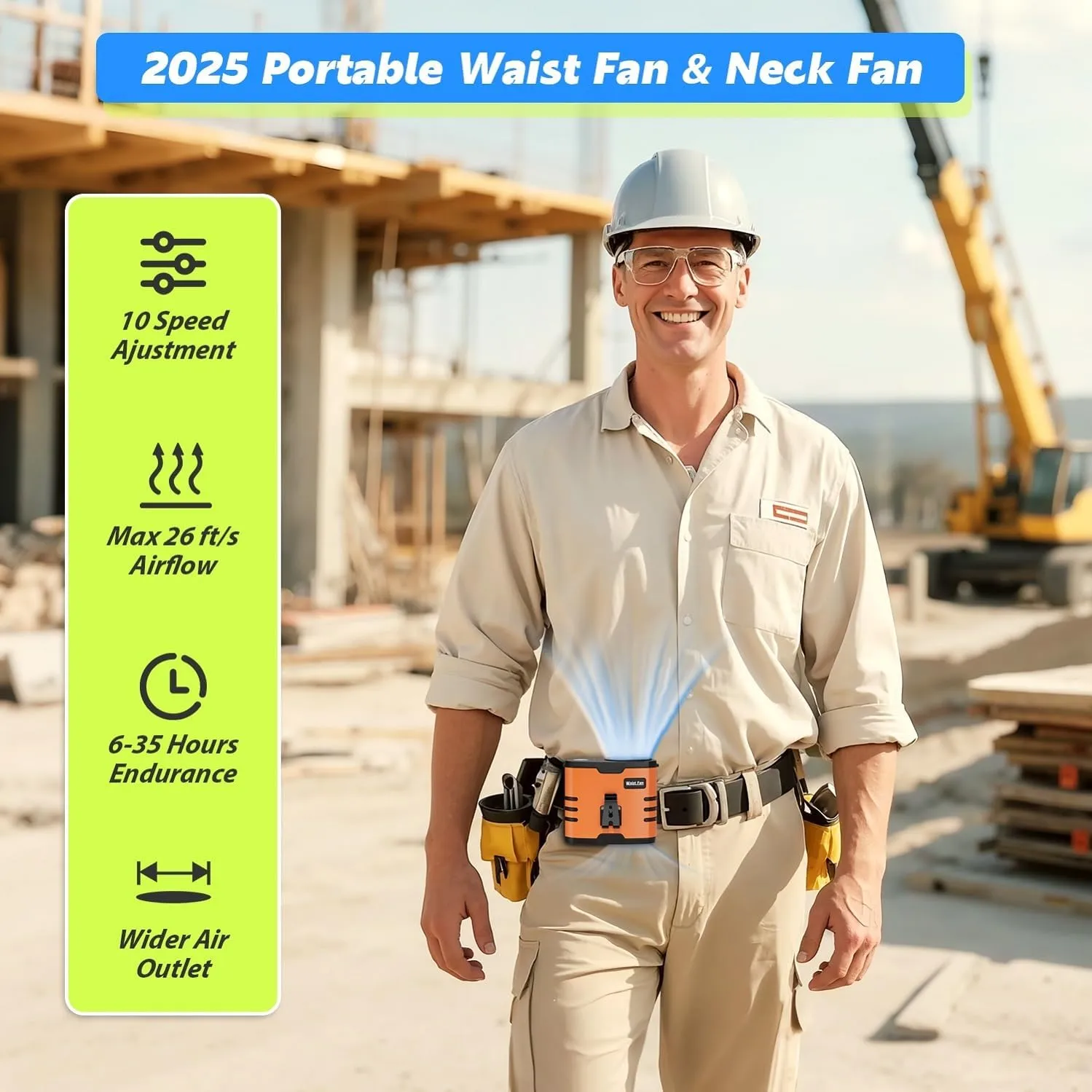 2025 AI Portable Fan Rechargeable, Personal Waist Fan 10000mAh, 26 FT/S 10 Speed, 35H Run Time With Flashlight, Wearable Clip on Belt Fans, Hanging Neck Fan for Hiking, Camping, Summer Gifts