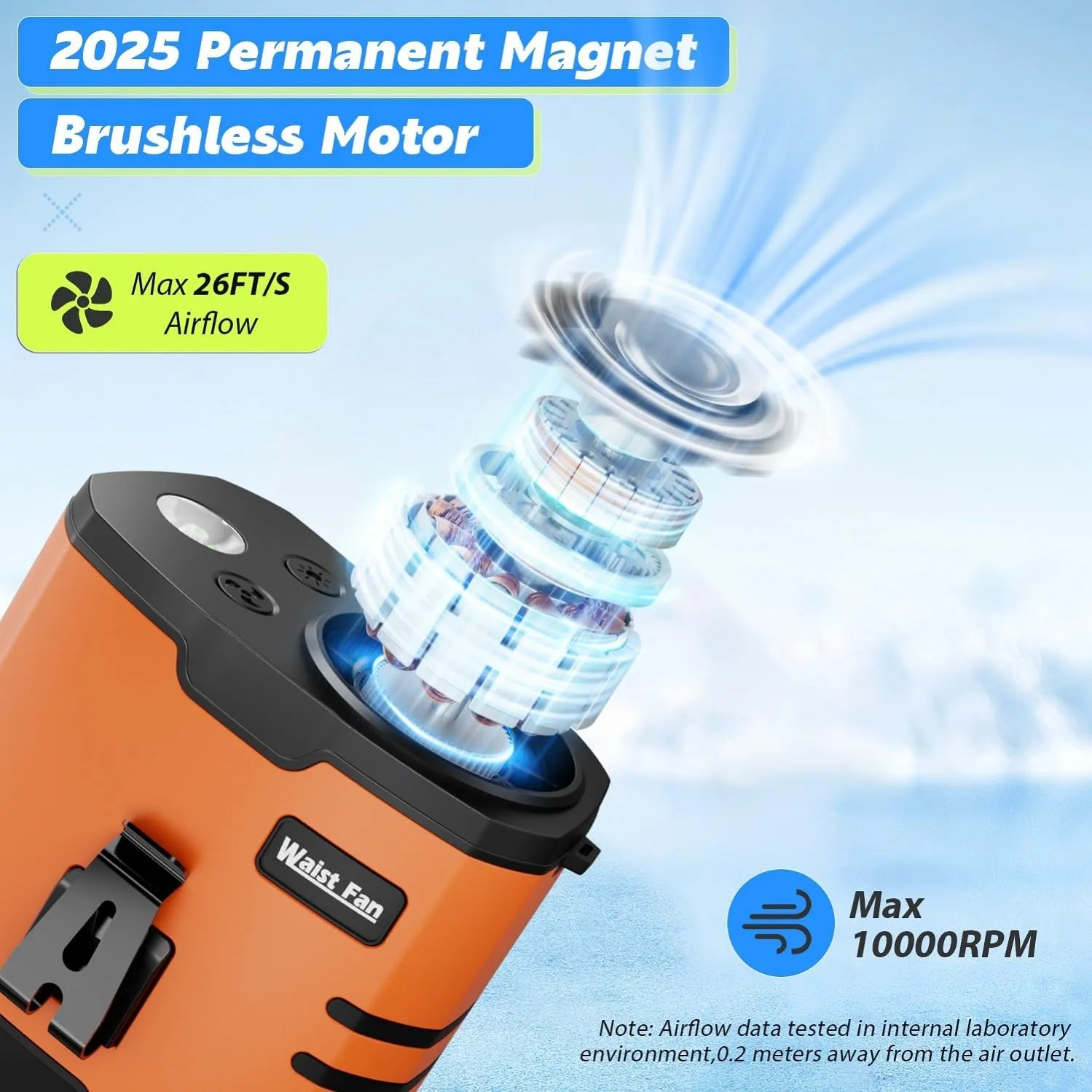 2025 AI Portable Fan Rechargeable, Personal Waist Fan 10000mAh, 26 FT/S 10 Speed, 35H Run Time With Flashlight, Wearable Clip on Belt Fans, Hanging Neck Fan for Hiking, Camping, Summer Gifts