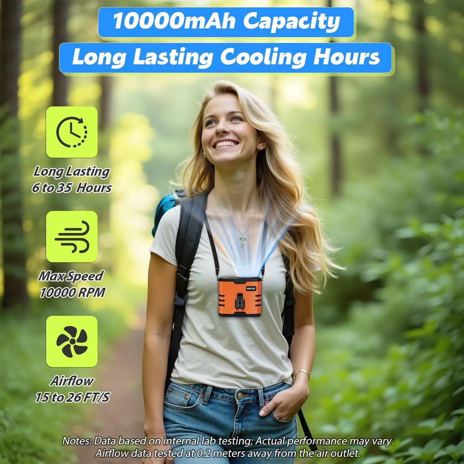 2025 AI Portable Fan Rechargeable, Personal Waist Fan 10000mAh, 26 FT/S 10 Speed, 35H Run Time With Flashlight, Wearable Clip on Belt Fans, Hanging Neck Fan for Hiking, Camping, Summer Gifts