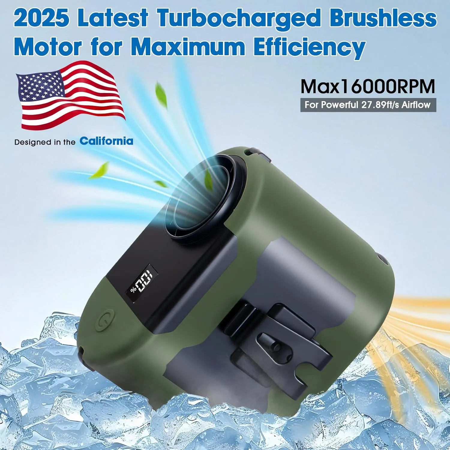 2025 AI Portable Waist Fan 40H14800mAh Rechargeable Wearable Shirt Clip Fan with Light, 16000 RPM Cooling Neck Body, Powerful 5 Speeds Belt Personal Cooling Fans for Outdoor Jobsite Camping Travel