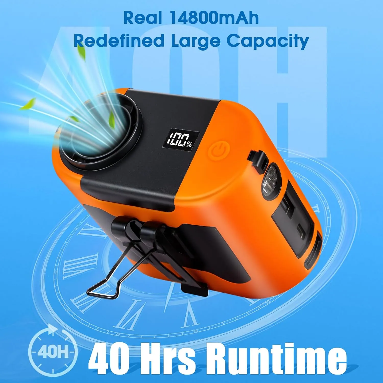 2025 AI Portable Waist Fan 40H14800mAh Rechargeable Wearable Shirt Clip Fan with Light, 16000 RPM Cooling Neck Body, Powerful 5 Speeds Belt Personal Cooling Fans for Outdoor Jobsite Camping Travel