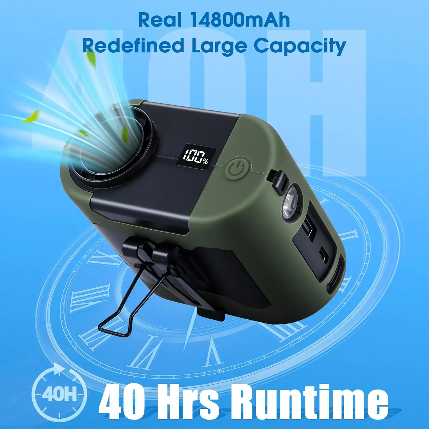 2025 AI Portable Waist Fan 40H14800mAh Rechargeable Wearable Shirt Clip Fan with Light, 16000 RPM Cooling Neck Body, Powerful 5 Speeds Belt Personal Cooling Fans for Outdoor Jobsite Camping Travel