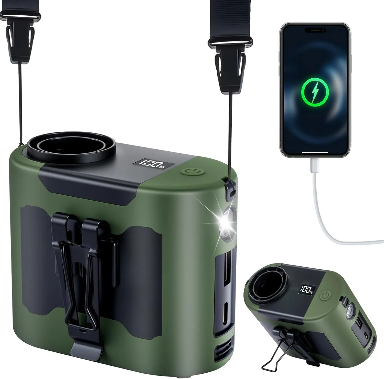 2025 AI Portable Waist Fan 40H14800mAh Rechargeable Wearable Shirt Clip Fan with Light, 16000 RPM Cooling Neck Body, Powerful 5 Speeds Belt Personal Cooling Fans for Outdoor Jobsite Camping Travel Waist-mounted portable fan for outdoor use