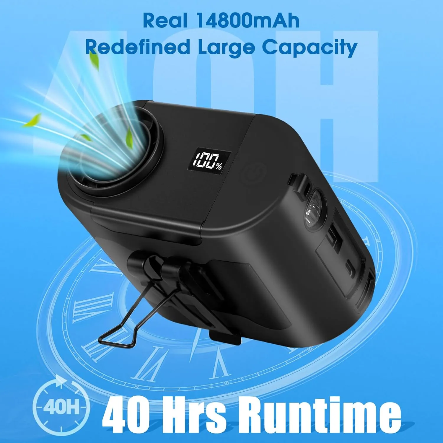 2025 AI Portable Waist Fan 40H14800mAh Rechargeable Wearable Shirt Clip Fan with Light, 16000 RPM Cooling Neck Body, Powerful 5 Speeds Belt Personal Cooling Fans for Outdoor Jobsite Camping Travel