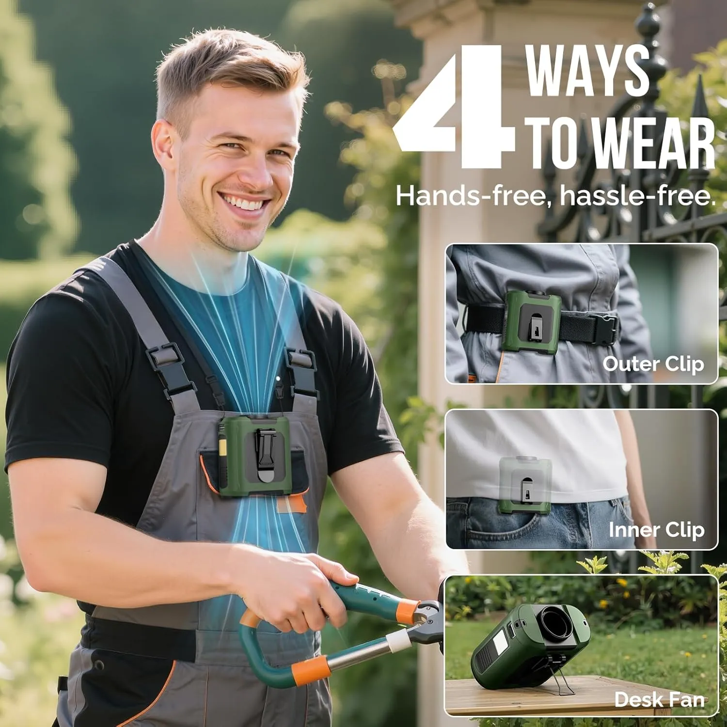 2025 AI Portable Waist Fan, 5 Speeds 16000 RPM Powerful & 40H Runtime Clip-On Wearable Shirt Belt Fan with Light, 10000mAh Rechargeable Hands-Free Hanging Neck Fan for Outdoor Jobsite Camping Travel