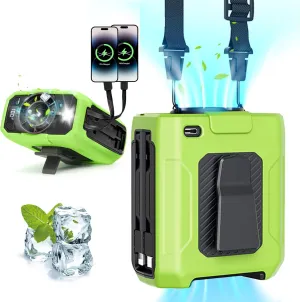 2025 AI Portable Waist Fan Clip with Built-in Charging Cable | 10000mAh 40H Rechargeable Battery & 5-Speed 16000RPM Cooling | SOS Flashlight Wearable Belt Fan for Outdoor Work, Camping, Farm, Jobsite Waist-mounted portable fan for outdoor use