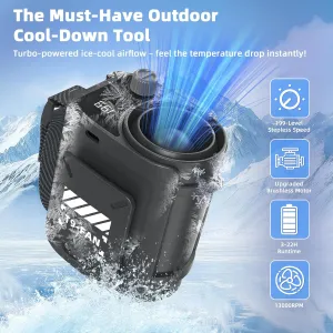 2025 New Portable Waist Fan With 199 Speed,Personal Clip On Fans For Shirt 13000rpm,Wearable Belt Fan With Led Display & Flashlight, Travel Essential For Outdoor Camping(Black) Waist-mounted portable fan for outdoor use
