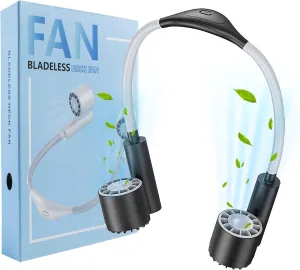 (2025 new version) Neck fan, USB rechargeable personal fan, powered by 2400mAh battery, 3-speed adjustable, faster cooling, flexible adjustment, suitable for home, office, travel, sports (Black) Neck fan for hands-free comfort