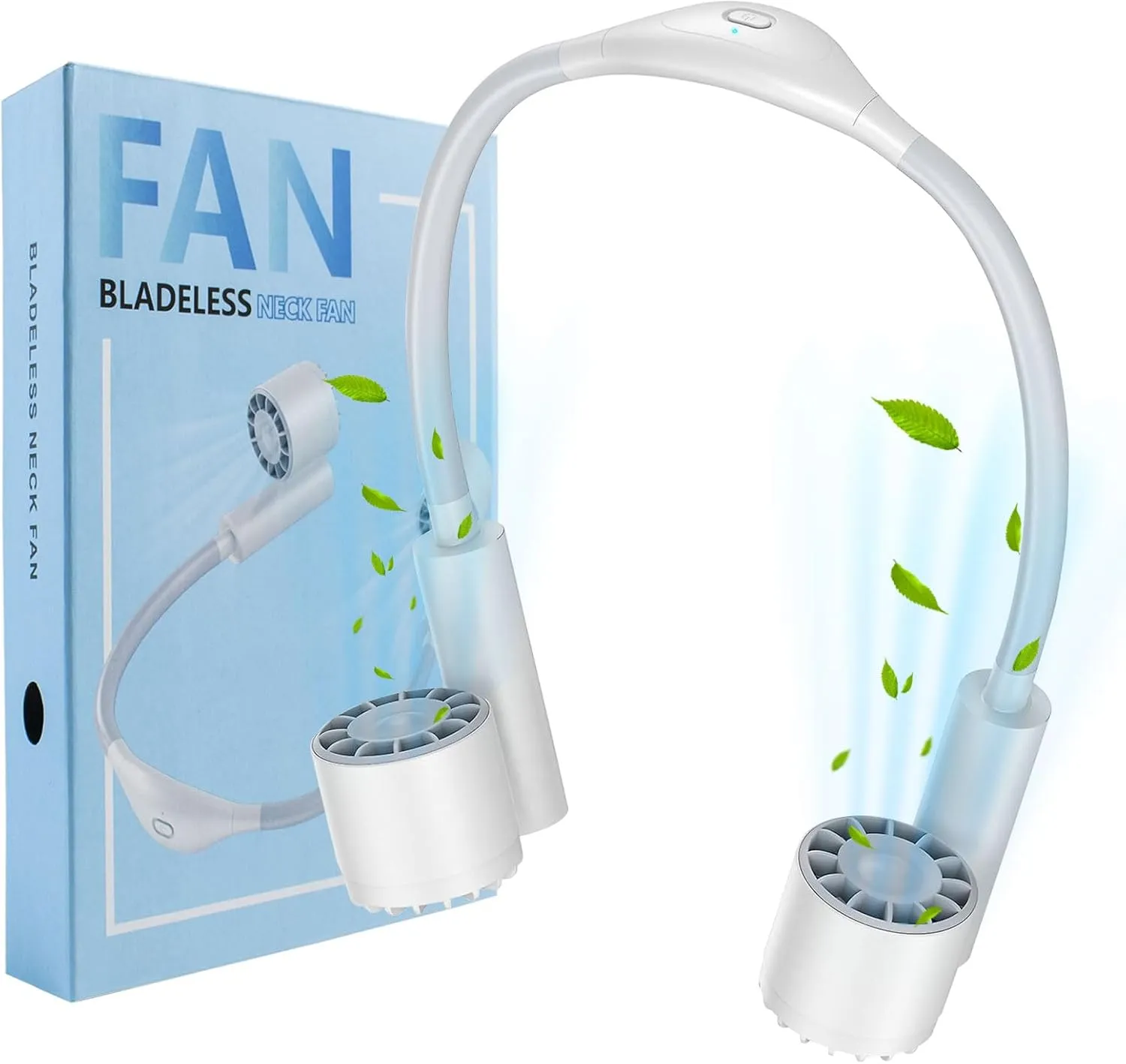(2025 new version) Neck fan, USB rechargeable personal fan, powered by 2400mAh battery, 3-speed adjustable, faster cooling, flexible adjustment, suitable for home, office, travel, sports (White) Neck fan for hands-free comfort