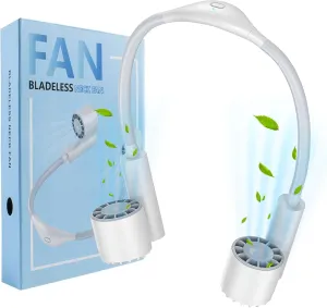 (2025 new version) Neck fan, USB rechargeable personal fan, powered by 2400mAh battery, 3-speed adjustable, faster cooling, flexible adjustment, suitable for home, office, travel, sports (White) Neck fan for hands-free comfort