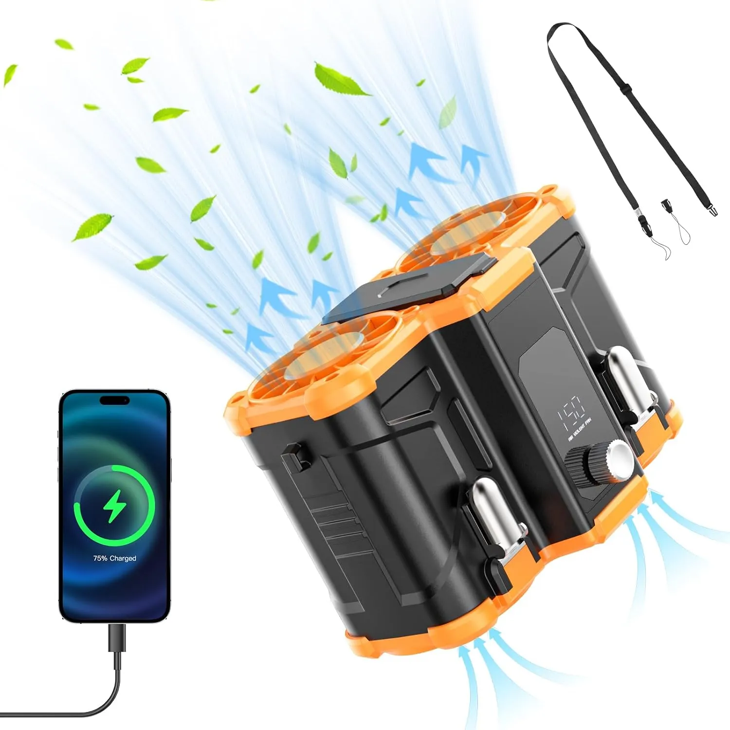2025 Personal Waist Fan with 10,000mAh, 150 Speeds 16000RPM Strong Airflow Dual Motors, Portable Belt Clip on Waist Cooling Shirt Fan, Perfect for Outdoor Sports, Work, Camp & Travel
