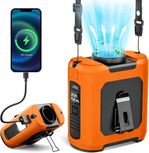 2025 Portable Fan Rechargeable, 5 Speeds 16000RPM Turbo Strong Airflow,Personal Waist Fan with up to 40H of Working Time, 10000 mAh with Light Wearable Shirt Belt Neck Fan for Camping Outdoor Jobsite Neck fan for hands-free comfort