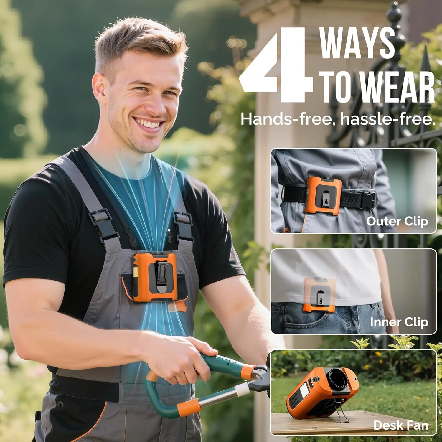 2025 Portable Fan Rechargeable, 5 Speeds 16000RPM Turbo Strong Airflow,Personal Waist Fan with up to 40H of Working Time, 10000 mAh with Light Wearable Shirt Belt Neck Fan for Camping Outdoor Jobsite