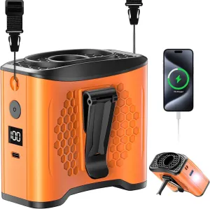 2025 Portable Fan Rechargeable,4 Speeds 13000RPM Strong Airflow with 10000mAh Battery & Mobile Charging, Hands Free Fan for Neck/Desk, SOS Light, LCD Display, Type-C Fast Charge, Outdoor Trave-Orange Waist-mounted portable fan for outdoor use