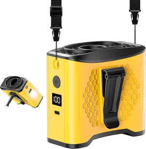 2025 Portable Fan Rechargeable,4 Speeds 13000RPM Strong Airflow with 10000mAh Battery & Mobile Charging, Hands Free Fan for Neck/Desk, SOS Light, LCD Display, Type-C Fast Charge, Outdoor Trave-Yellow Waist-mounted portable fan for outdoor use