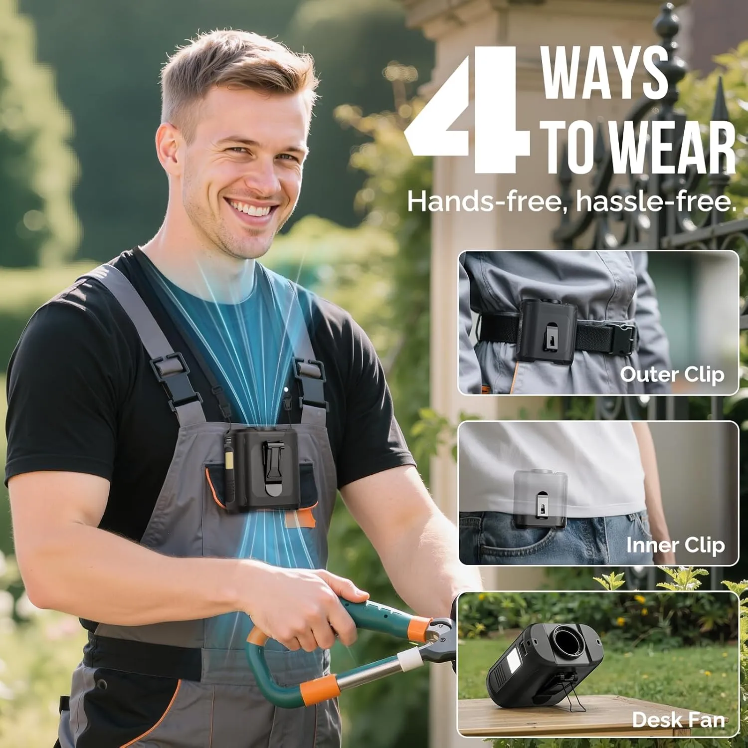2025 Portable Personal Waist Fan &Neck Fan - Up to 40H Runtime 10000mAh Rechargeable Clip-On Fan, 16000RPM Brushless Motor, 5 Speeds Hands-Free Use, Personal Body Cooling for Camping/Worksites/Outdoor