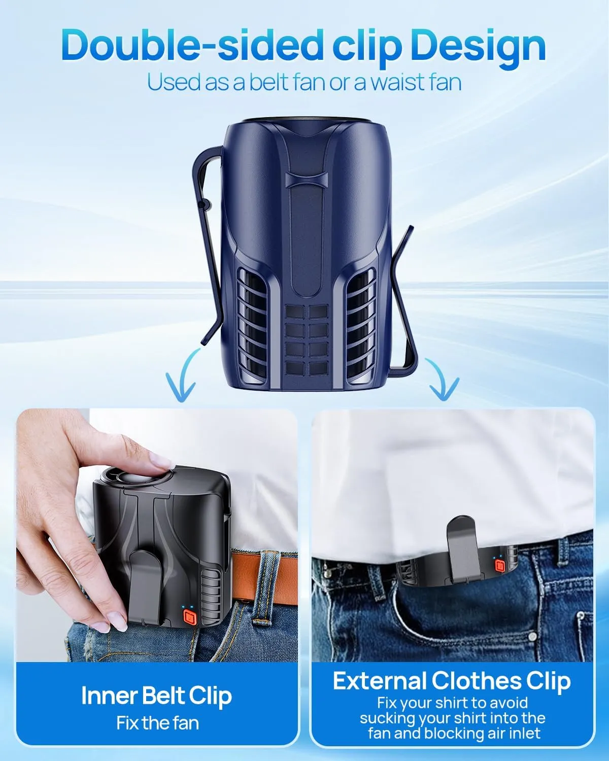 2025 Portable Personal Waist Fan& Neck Fan, 14000RPM Brushless Motor, 40H Runtime Rechargeable, 6-Speed Quiet Operation, Clip-On Personal Body Cooling for Camping/Worksites/Outdoor