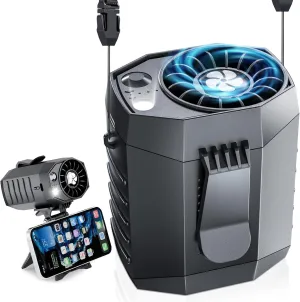 2025 Smart Portable Rechargeable Fan with LED Light & 25H Runtime, 4-Speed 9200RPM Turbo Cooling Personal Waist Fan, Wearable Neck & Belt Clip for Camping, Outdoor, Hiking - Black with Bracket Waist-mounted portable fan for outdoor use