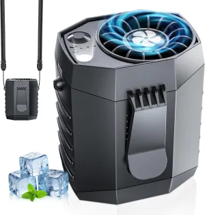 2025 Smart Portable Rechargeable Fan with LED Light & 25H Runtime, 4-Speed 9200RPM Turbo Cooling Personal Waist Fan, Wearable Neck & Belt Clip for Camping, Outdoor, Hiking - Black Waist-mounted portable fan for outdoor use