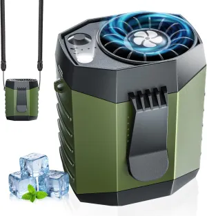 2025 Smart Portable Rechargeable Fan with LED Light & 25H Runtime, 4-Speed 9200RPM Turbo Cooling Personal Waist Fan, Wearable Neck & Belt Clip for Camping, Outdoor, Hiking - Green Waist-mounted portable fan for outdoor use