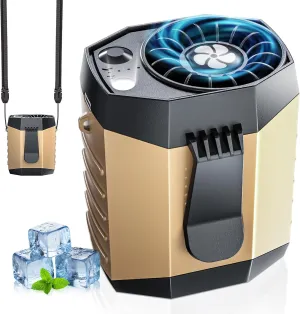 2025 Smart Portable Rechargeable Fan with LED Light & 25H Runtime, 4-Speed 9200RPM Turbo Cooling Personal Waist Fan, Wearable Neck & Belt Clip for Camping, Outdoor, Hiking - Khaki Waist-mounted portable fan for outdoor use