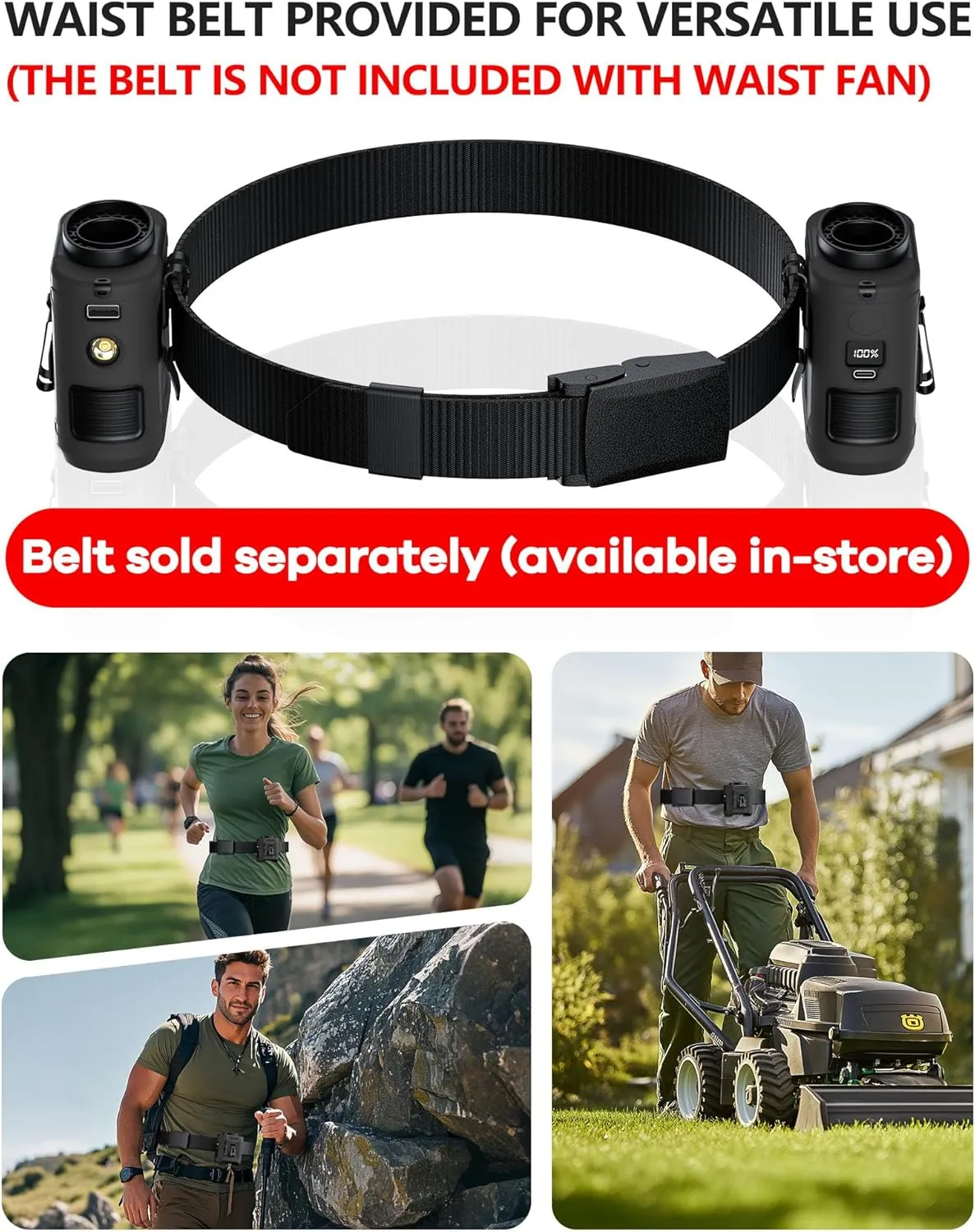 2025 Upgrade Portable Waist Fan Clip on 10000mAh Body Wearable Belt Clip Fan Undershirt Personal Cooling Neck Fans with 5 Speeds Flashlight&Power Bank 40H Cooling For Outdoor Camping Travel (Black)