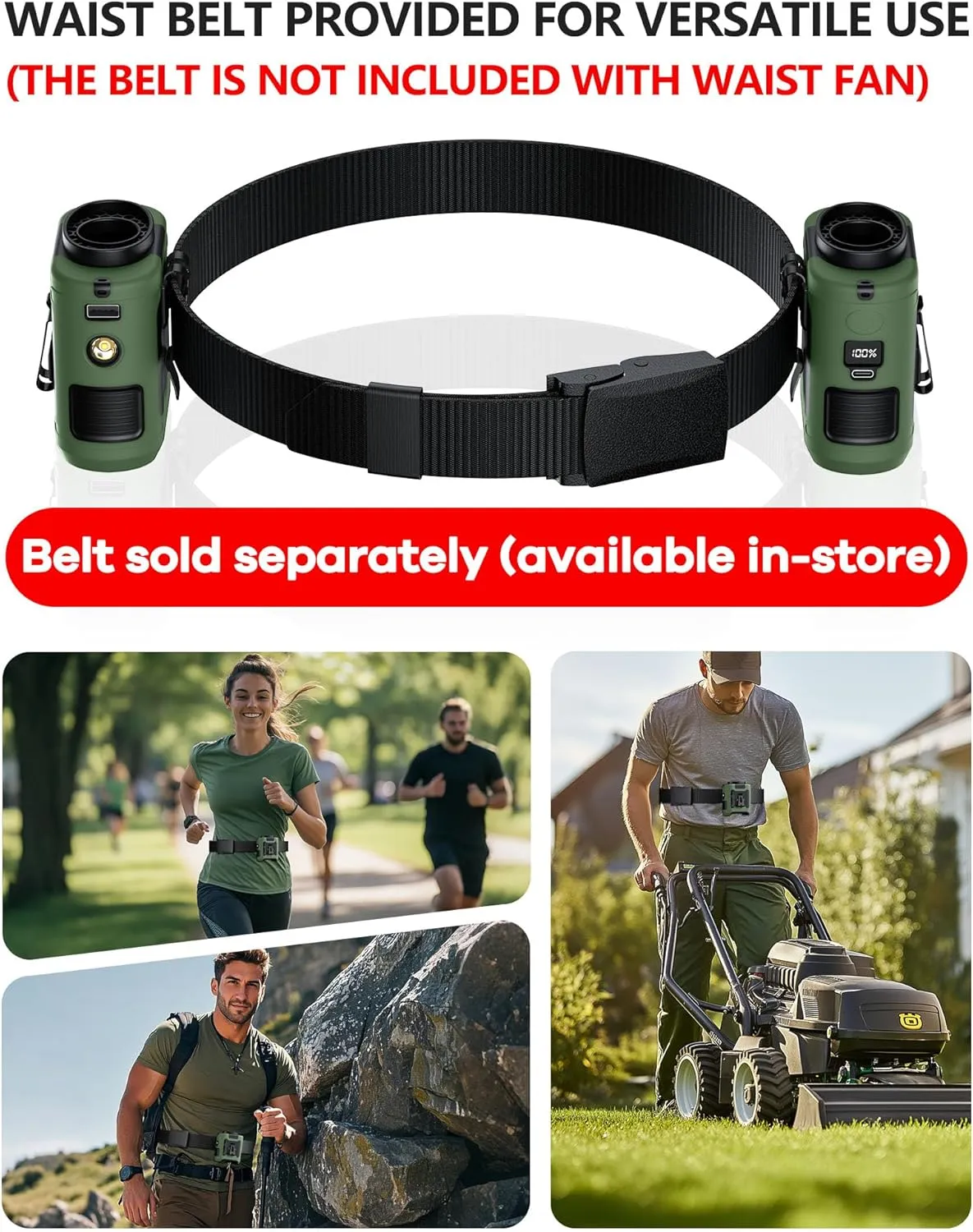 2025 Upgrade Portable Waist Fan Clip on 10000mAh Body Wearable Belt Clip Fan Undershirt Personal Cooling Neck Fans with 5 Speeds Flashlight&Power Bank 40H Cooling For Outdoor Camping Travel (Green)