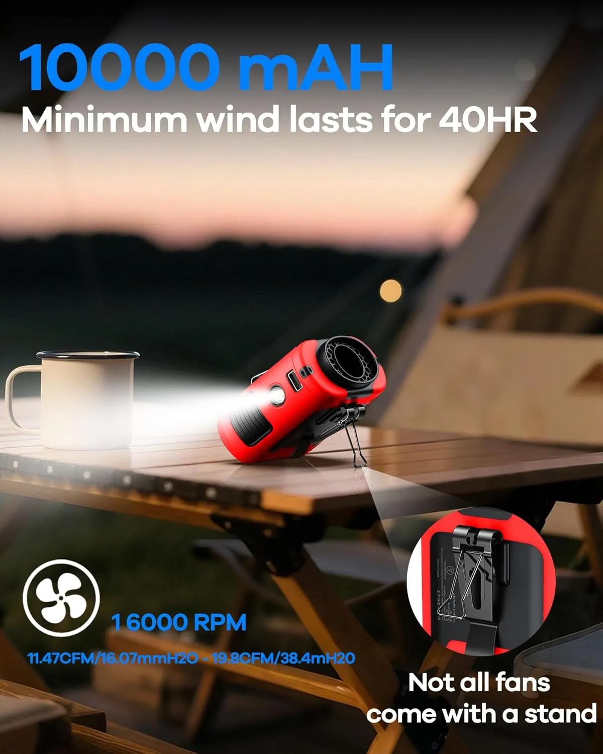 2025 Upgrade Portable Waist Fan Clip on 10000mAh Body Wearable Belt Clip Fan Undershirt Personal Cooling Neck Fans with 5 Speeds Flashlight&Power Bank 40H Cooling For Outdoor Camping Travel (Red)