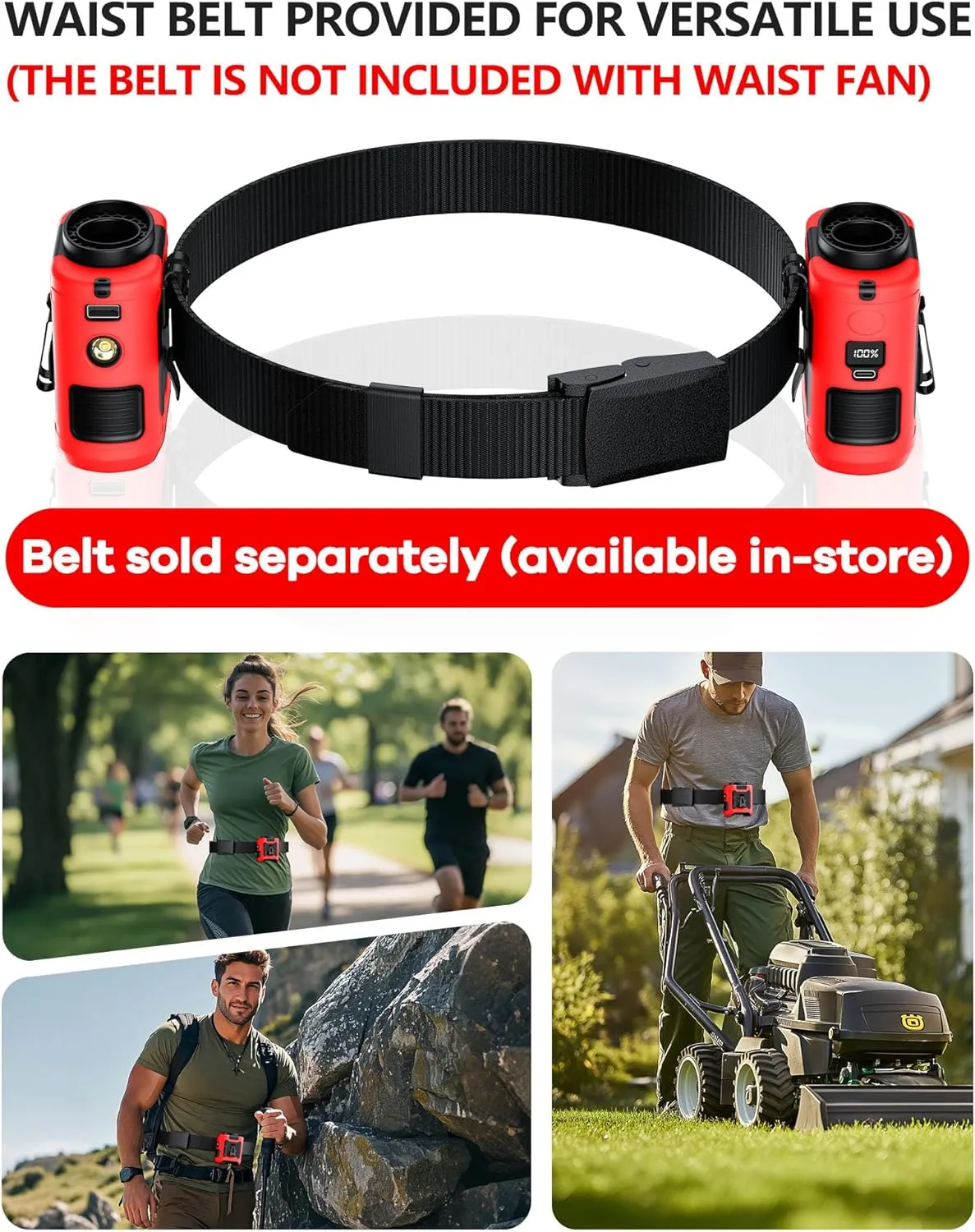2025 Upgrade Portable Waist Fan Clip on 10000mAh Body Wearable Belt Clip Fan Undershirt Personal Cooling Neck Fans with 5 Speeds Flashlight&Power Bank 40H Cooling For Outdoor Camping Travel (Red)