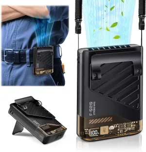 2025 Upgraded AI Portable Waist Fan - Rechargeable 10000RPM Personal Cooling Fan with LED Display, 5 Speed & 40H Runtime, Clip-On Under Shirt/Belt/Neck/Handheld/Desktop for Outdoor, Travel, Jobsite Waist-mounted portable fan for outdoor use